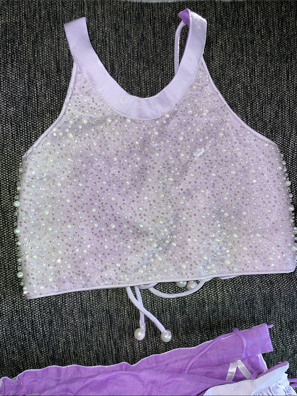 Kids Lilac Pearl & Sequin Halter Crop Top